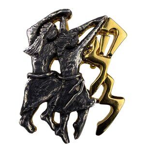 Vintage M. Katz Womens Two-Tone Metal Dance-Themed Modernist Brooch Pin/Pendan